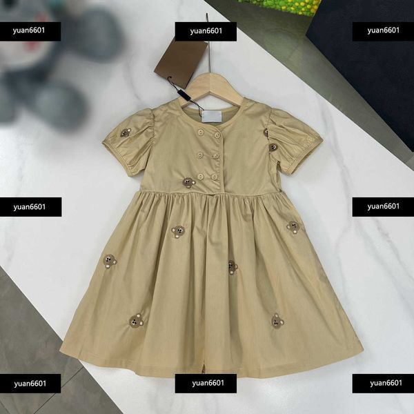 

luxury girl clothing kids skirt baby summer dress double breasted design embroidered logo decorative dress new product size 100-150 cm mar01, Red;yellow