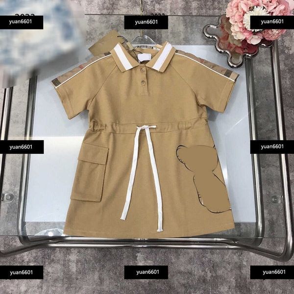 

luxury baby clothes lace up waist kids skirt fashion lapel girl dress child summer breathable elegant new graphic print crossbody bag dress, Red;yellow
