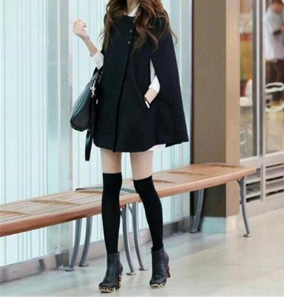 

cotton coat cloak women loose poncho winter warm cape parka outwear batwing casual4281494, Black;brown
