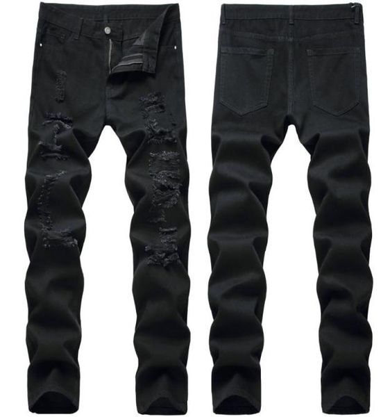 

men high street ripped jeans black trendy men pants012346794977, Blue