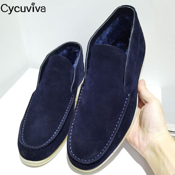 

dress shoes winter casual suede wool men shoes khaki blue flat wool shoes men slip-on high lazy loafers winter open walk fur shoes men 23082, Black