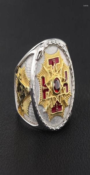 

cluster rings sovereign grand inspector general 33 degree mason masonic sterling silver ring8225972, Golden;silver
