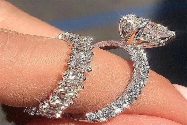 

unique luxury jewelry couple rings 925 sterling silver princess white z cz diamond gemstones women wedding bridal ring set3762301, Golden;silver