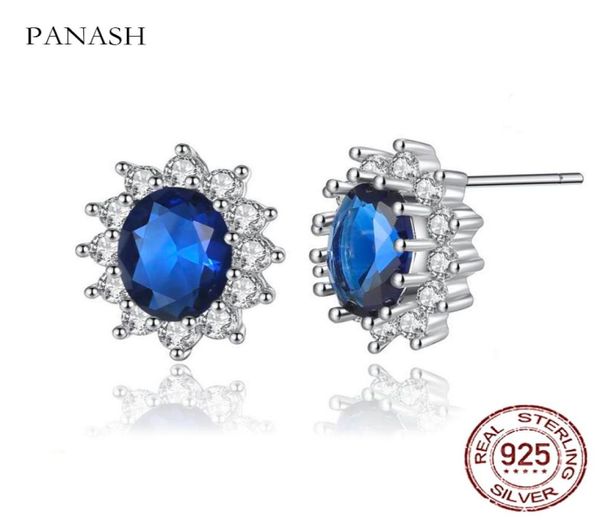 

panash new design lab blue sapphires stud earrings original sterling silver 925 jewelry gift for women brincos9770887, Golden;silver