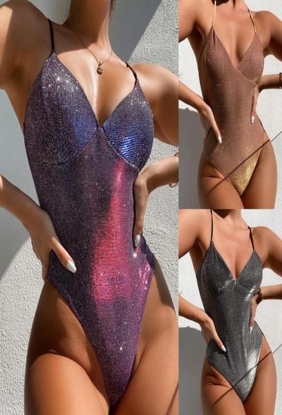 

bling sequin one piece swimsuit 2021 deep v neck swimwear bathing suit women beachwear drop monokini glitter6062307, White;black