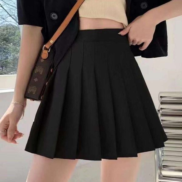 

gray high waisted pleated skirt for women spring and summer short a line half length all kinds, Black