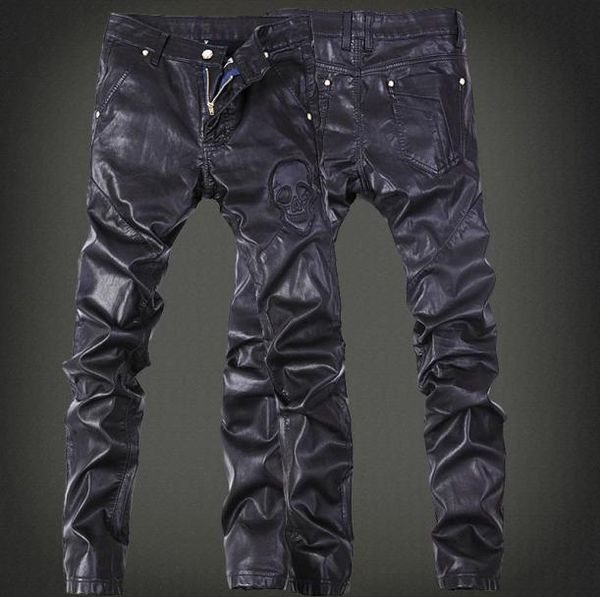 

autumn and winter black leather pants show men039s fashion locomotive jeans3312926, Blue