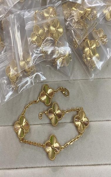 

cl0ve four leaf clover bracelet necklace earring suit t0p quality natural fritillary gem inlay jewelry set 18k gold plated officia9780188, Silver