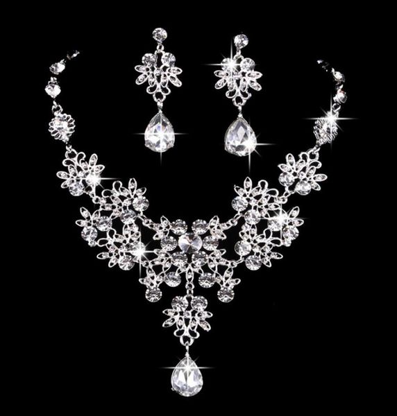 

6 colors women bling crystal bridal jewelry set silver diamond wedding statement necklace dangle earrings for bride bridesmaids ac8079740, Slivery;golden