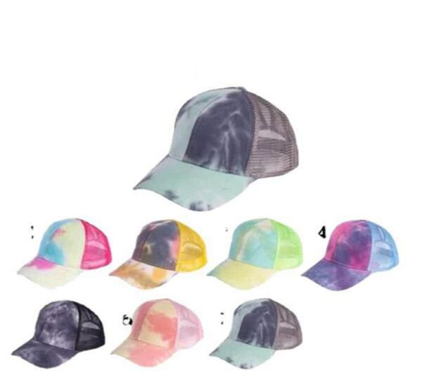 

tie dye ponytail baseball cap criss snapback hip hop hats summer mesh trucker hat sun protection girls caps ooa83285140428, Yellow