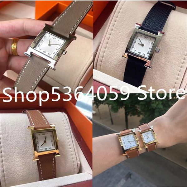 

real leather letter logo wristwatch silver gold square dial watch for lady girls women famous brand christmas gift clo289h, Slivery;brown