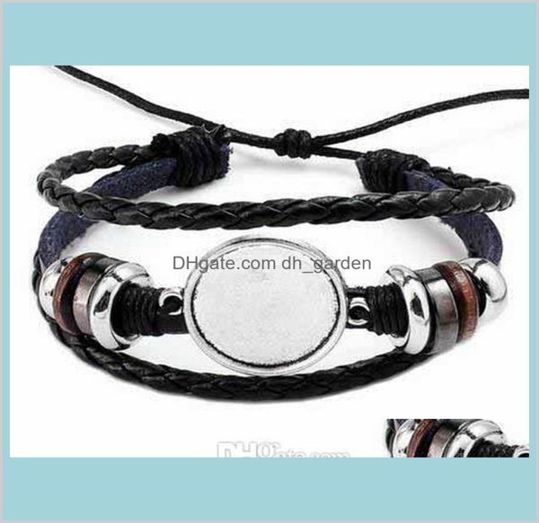 

fashion diy multi layer leather bracelet bangle blank base fit 20mm round po glass cabochon setting bezel tray tklmd charm bracele3361696, Golden;silver
