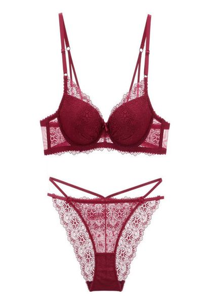 

new style women039s deep v bra lace gathered bra upper thin lower thick underwear suit2553395, Red;black