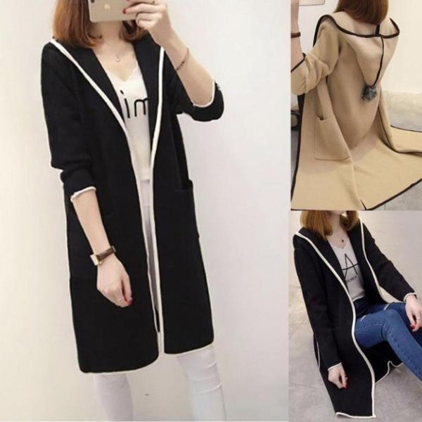 

women039s jackets 2021 autumn long trench coat fashion winter loose hooded wild elegant windbreaker sweater cardigan w7222261548, Black;brown