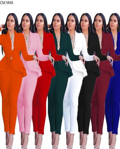

women winter set tracksuit full sleeve ruffles pants suit two piece office lady business wear uniform gl6109092677, White;black