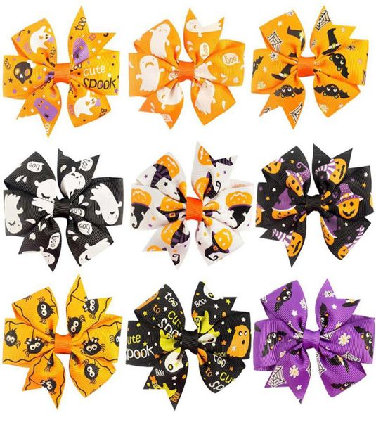 

halloween kids hair claws 3 inch pumpkin printed barrettes ribbon bows windmill hairpin kids headwear girls festival hair accessor3835885, Slivery;white