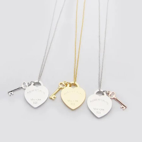

womens love heart pendant necklaces designer jewelry key necklaces for women gold/silver/rose with full package of brand as wedding christma