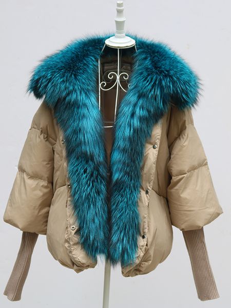 

womens fur faux s super large real raccoon collar winter women coat white duck down jacket with knit sleeve fashion outerwear 230822, Black