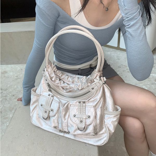 

evening bags y2k tote bag for women 2023 soft leather pleated shoulder underarm large capacity multi pocket hand 230821