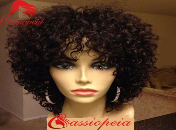 

for black women kinky curly human hair short wigs with bangs glueless indian human hair curly full lace wigs 7761401, Black;brown