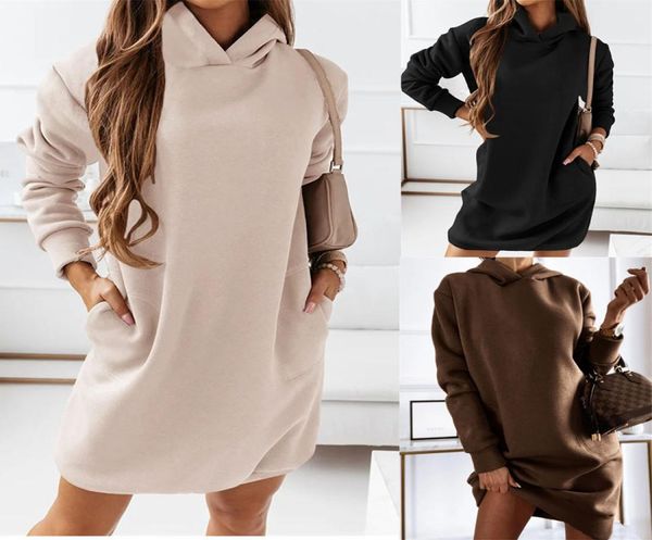 

casual dresses for women 2022 autumn high neck long sleeve fashion plain pocket design daily mini straight sweatshirt dress3819739, Black;gray