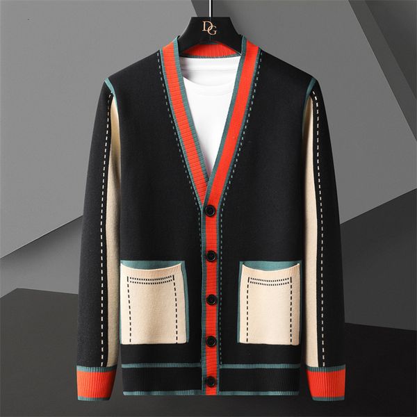 

men's sweaters contrasting color line decoration knitting cardigan man long sleeve slim fit sweater male garment coat 230822, White;black