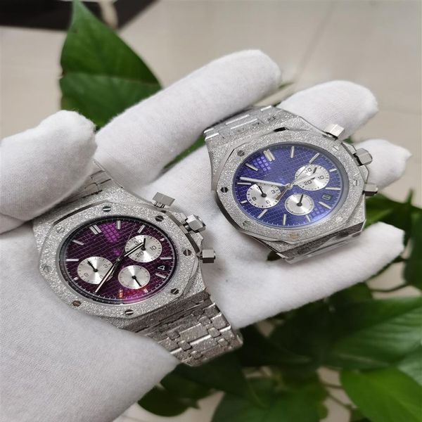 

2022 simple mensvk quartz chronograph working watches red dial diamond 41mm mens watch watches1783, Slivery;brown