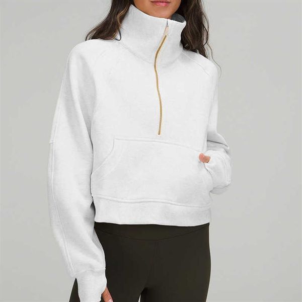 

lulus scuba autumn and winter women's half zipper thickened insulation sports gym outdoor stand collar jacket234b, Black;white