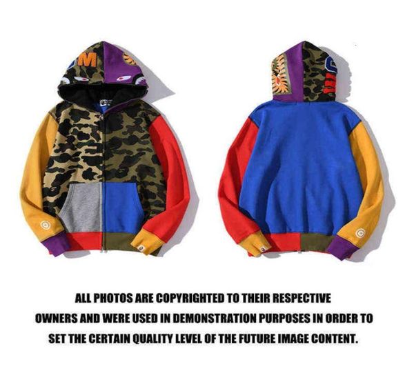 

fish chaopai animal head camouflage red yellow and blue splicing sweater for men women lovers street hoodie7365120, Black