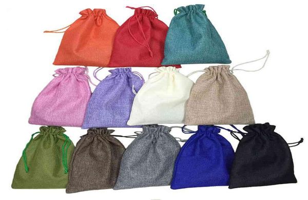 

50pcslot 15 20cm 12 color handmade jute drawstring bags pouch burlap wedding party christmas gift bags jewelry pouches packaging7703658, Pink;blue
