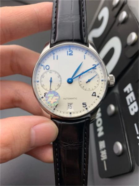 

mens watches automatic mechanical watch 500705 white blue 42mm leather strap, Slivery;brown