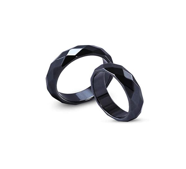 

faceted hematite stone rings for women men energy rings1007313, Silver