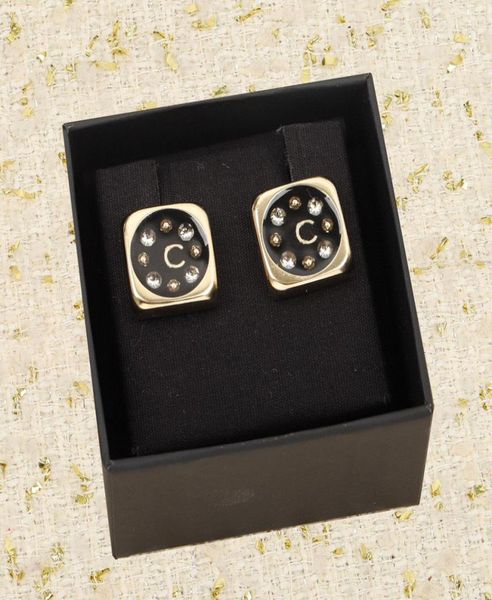 

2023 luxury quality charm stud earring with diamond and black color square have box stamp ps38544033902, Golden