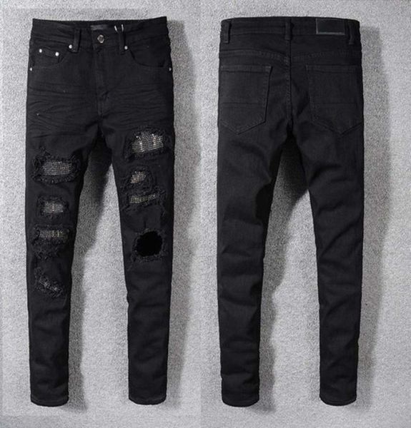 

2020 men jeans new fashion mens stylist black blue jeans skinny ripped destroyed stretch slim fit hop hop pants with holes for men7839977