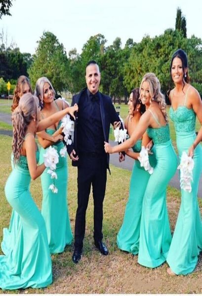 

2020 turquoise mermaid bridesmaid dress spaghetti straps sequins satin long evening party gowns wedding guest dresses custom3294899, White;pink
