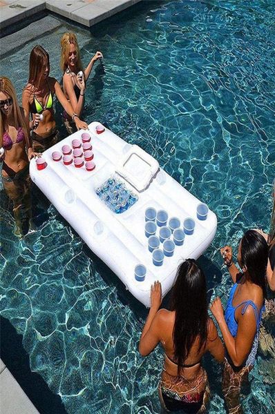 

6 feet floating beer pong table 28 cup holders inflatable pool games float for summer party cooler lounge water raft8206989