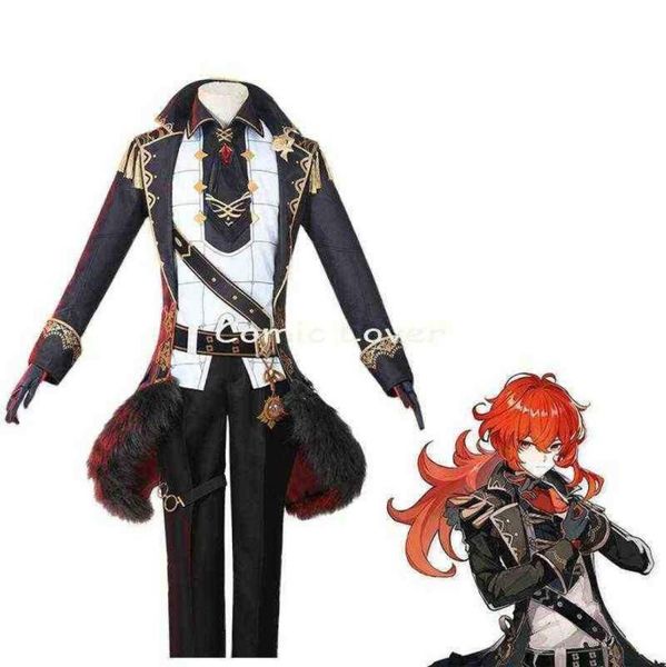 

genshin impact diluc ragnvindr cosplay costume christmas anime game outfits male women halloween uniforms clothing jacket pants j25386010, Black
