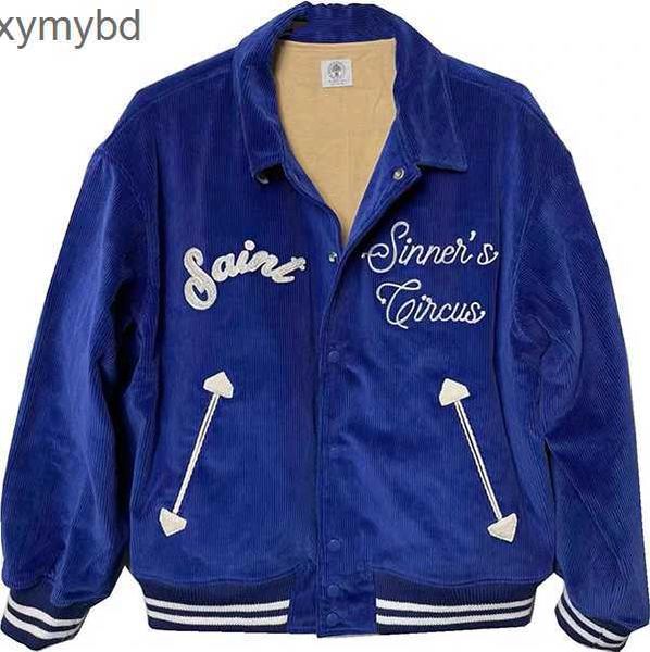 

2023 men and women saint sinner jacket poker flame embroidery coat clothes corduroy baseball jackets blue outwear uniform fashion, Black;brown