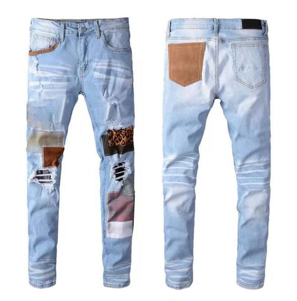 

designer jeans american jean letter men printed quilting ripped for trend brand patchwork mens skinny white jeans leopard print fa3793563, Blue