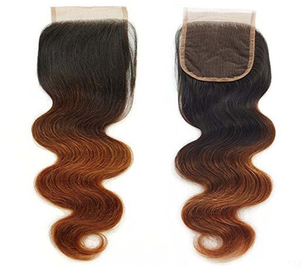 

brazilian vrigin hair ombre two tone body wave 1b430 lace closure 4x48267944, Black;brown