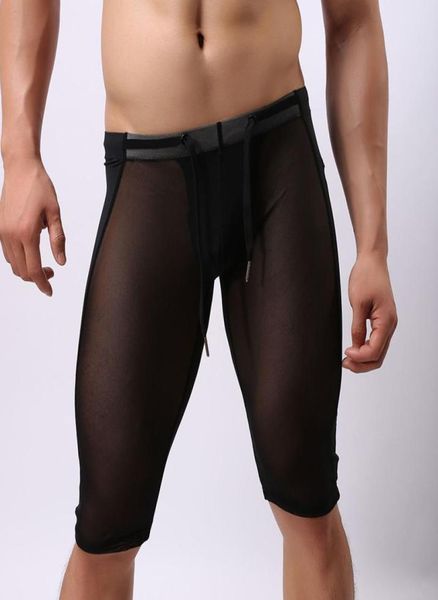 

new design sold colors male039s see through briefs transparent boxer elastic underwear shorts mesh protective crotch five pants1466780, Black;brown