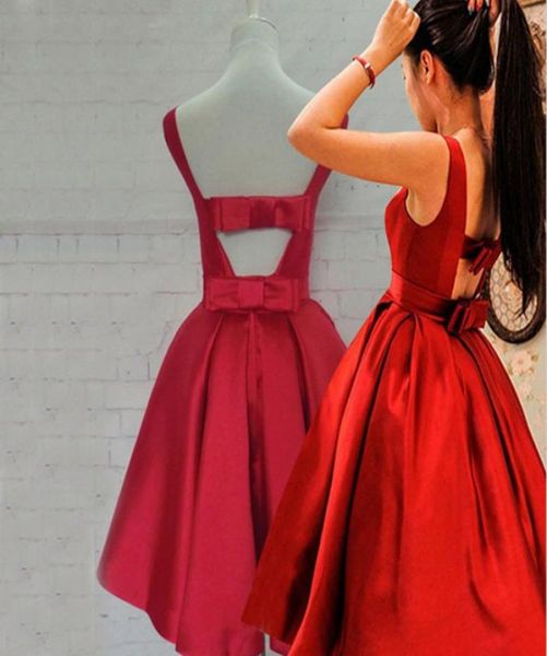 

lovely red homecoming dresses short prom party gowns bateau neckline sleeveless satin dress cut out open back with bows custom mad9371972, Blue;pink