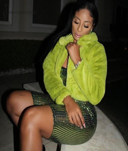 

fluffy fluorescent neon green jacket faux fur coat warm cardigan cropped winter coat women short lime fur jacket7709027, Black