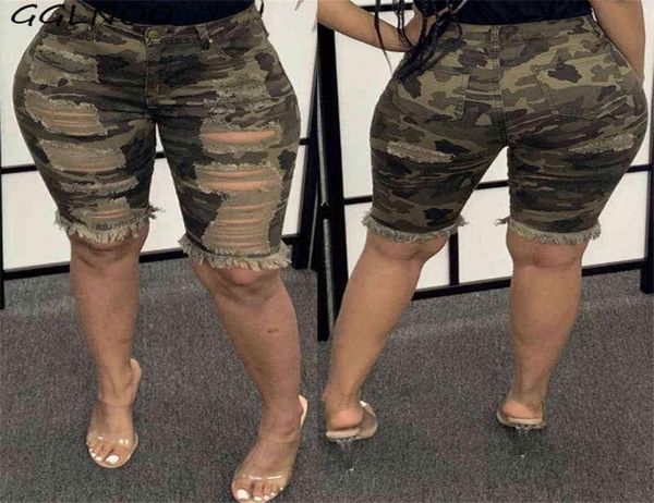 

gglnoo plus size streetwear ripped skinny camouflage jeans shorts workout running shorts holographic biker bermudas gg23274 w220226126831, White;black
