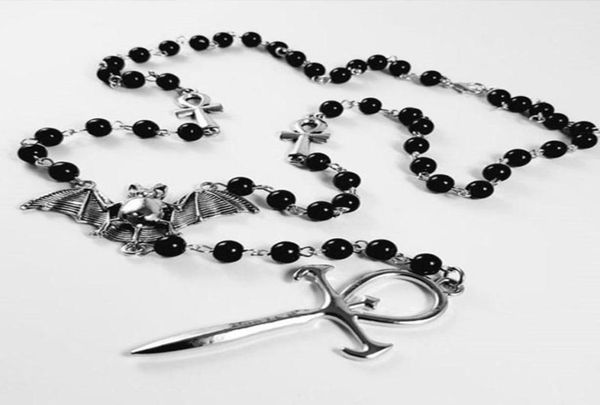 

pendant necklaces gothic vampire ankh rosary occult vamp beads bat necklace gift for women friends handmade jewelry whole9681595, Silver