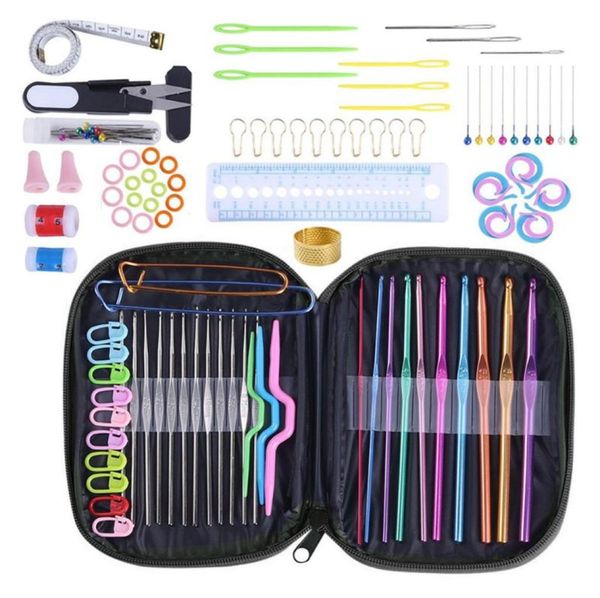 

100pc multi coloured aluminium crochet hooks yarn knitting needles set 0665mm portable needle thread supplies sewing7924263, Black
