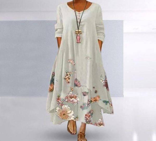 

casual dresses women summer dress flroal printed female full sleeve party maxi long ladies beach loose sundress vestidos1125321, Black;gray