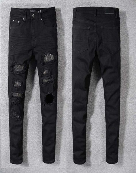

2020 men jeans new fashion mens stylist black blue jeans skinny ripped destroyed stretch slim fit hop hop pants with holes for men3253201