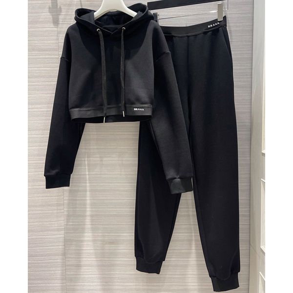 

8.22 fashion letter hooded drawstring short hoodie and sweatpants women's casual 2 piece sets, White