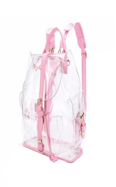 

outdoor bags fashion girl pink clear cute waterproof pvc transparent backpack school bag travel hiking color pink5594667